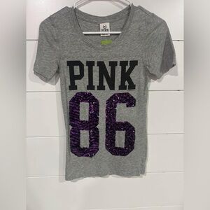 Y2K PINK Victoria's Secret Gray Tee with Purple Sequin Accents